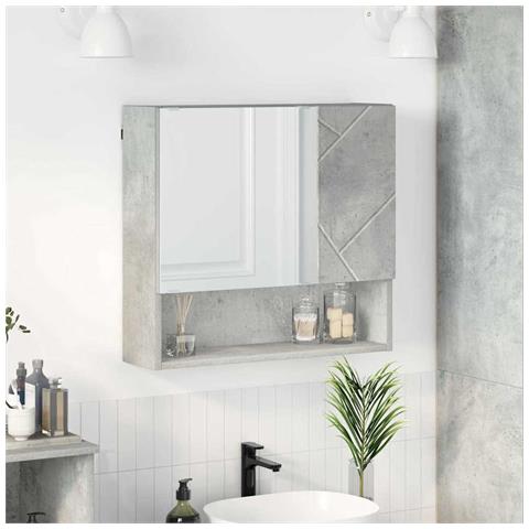 Mobiletto per specchio con porta Grigio cemento 59 x 17 x 55 cm - Foto 2