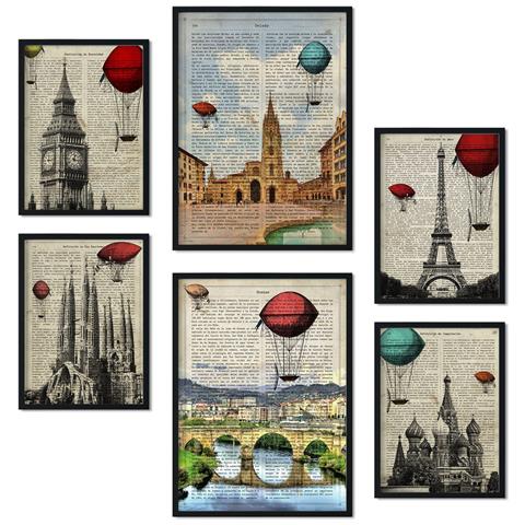 Set Di 6 Stampe Dalla Collezione Vintage Cities Di Piatti Con Collage Estetico Per La Decorazione D'interni A3 & A4 Senza Cornice - Foto 1