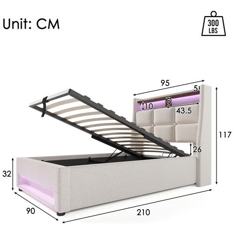 Letto Moderno Vintage In Cotone E Lino Con Illuminazione Led Colorata Per Atmosfera - Foto 2