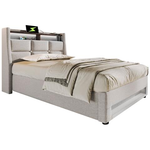 Letto Moderno Vintage In Cotone E Lino Con Illuminazione Led Colorata Per Atmosfera - Foto 1