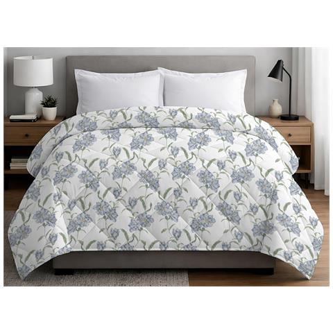 Trapuntino Piumino Estivo Primaverile 100gr Mq Leggero Disegno Magnolia Matrimoniale Azzurro - Foto 1