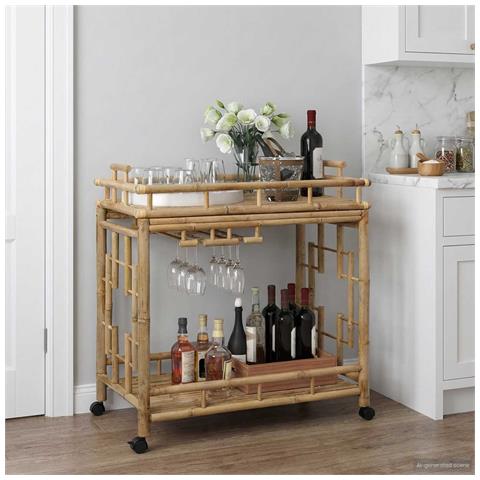Carrello da vino con ruote Naturale 85 x 50 x 93 cm Bambù - Foto 2