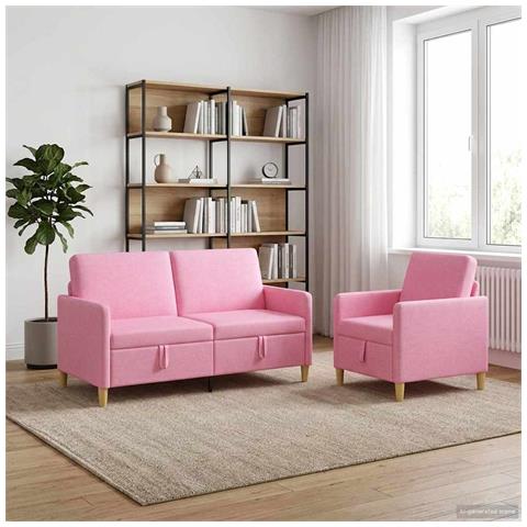 Set di Divani con Storage 2 pcs Rosa Poliestere - Foto 2
