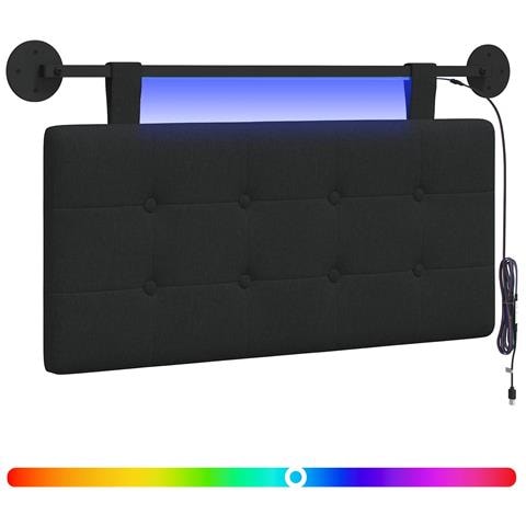 Testiera sospesa Con luce LED Nero Tessuto - Foto 1