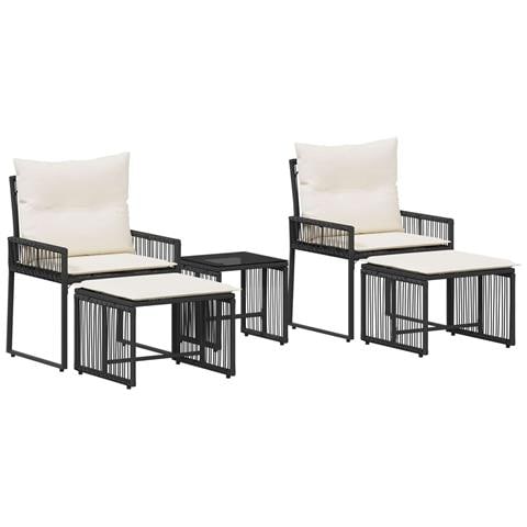 Set di Mobili da Esterno 11 pcs Nero e Bianco Crema polyrattan - Foto 1