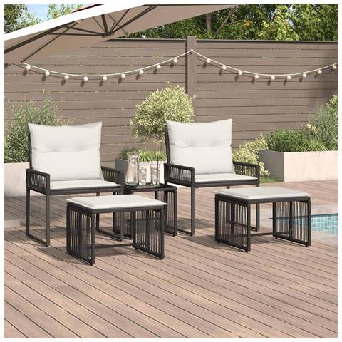 Set di Mobili da Esterno 11 pcs Nero e Bianco Crema polyrattan - Foto 2