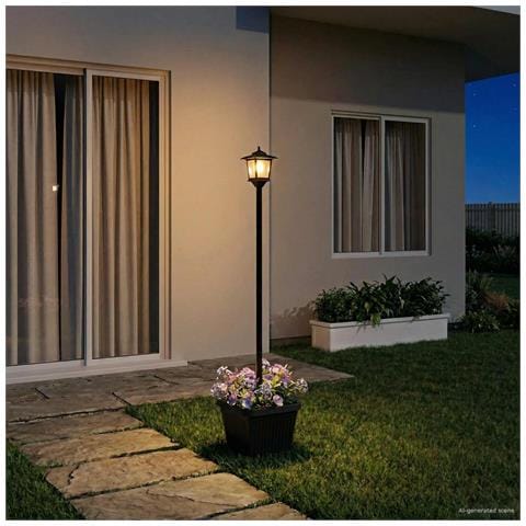 Lampione solare con fioriera Nero 32 x 32 x 158 cm - Foto 2