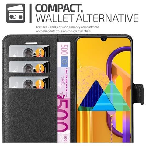 Custodia Compatibile Con Samsung Galaxy M30s In Nero Carbone - Coperchio Protettiva Con Chiusura Magnetica, Funzione Stand E Tasca Per Le Carte - Foto 2