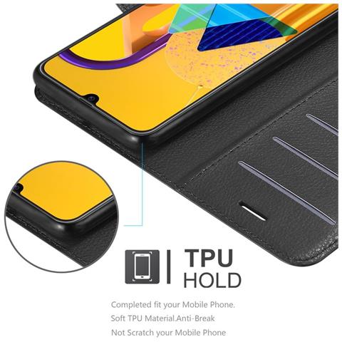 Custodia Compatibile Con Samsung Galaxy M30s In Nero Carbone - Coperchio Protettiva Con Chiusura Magnetica, Funzione Stand E Tasca Per Le Carte - Foto 5