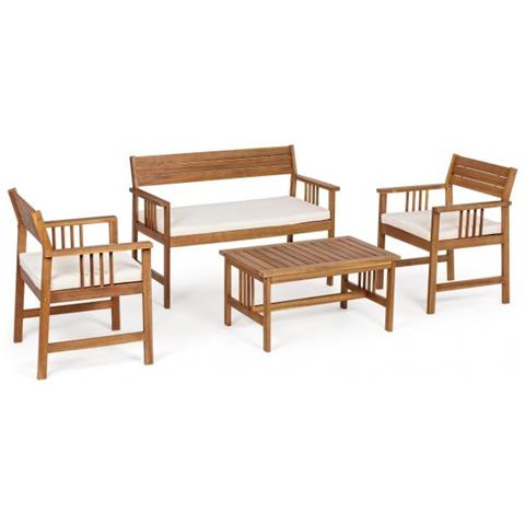 Set Salotto In Legno Acacia Noemi Con Cuscini - Foto 1