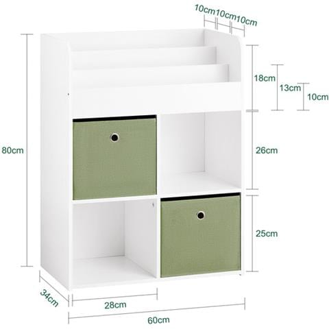 Libreria Per Bambini Scaffale Con 2 Scatole In Tessuto Organizzatore Di Giocattoli Bianco 60x34x80cm Kmb79-w - Foto 2