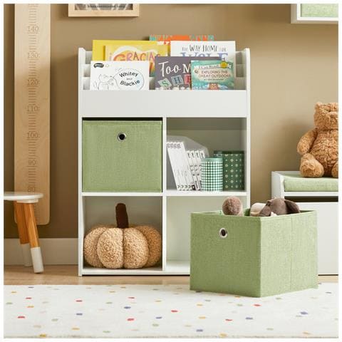 Libreria Per Bambini Scaffale Con 2 Scatole In Tessuto Organizzatore Di Giocattoli Bianco 60x34x80cm Kmb79-w - Foto 5