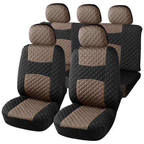 A20 Coprisedili Per Auto Universali, Tessuto Poliestere Trapuntato, Set Fodere Protezione Sedili Anteriori E Posteriori, Con Zip, Beige /nero - Foto 1