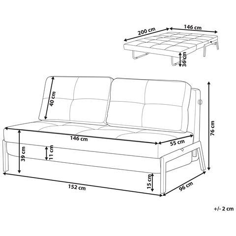 Divano Letto 2 Posti Edland Tessuto Beige Chiaro - Foto 2