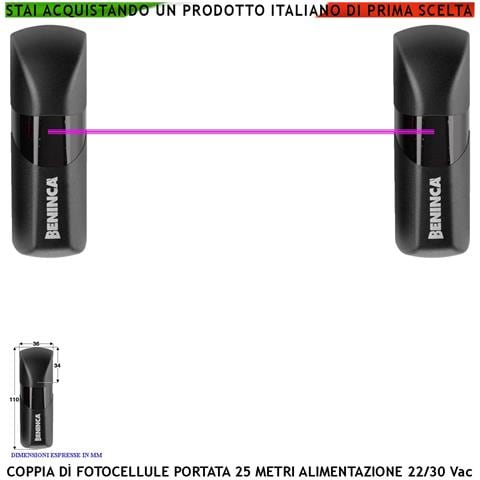 Fotocellule Una Coppia Pupilla Portata 25 Metri Lineari Sicurezza Passaggio Automazione Cancello Elettrico Benincà Mon - Foto 1