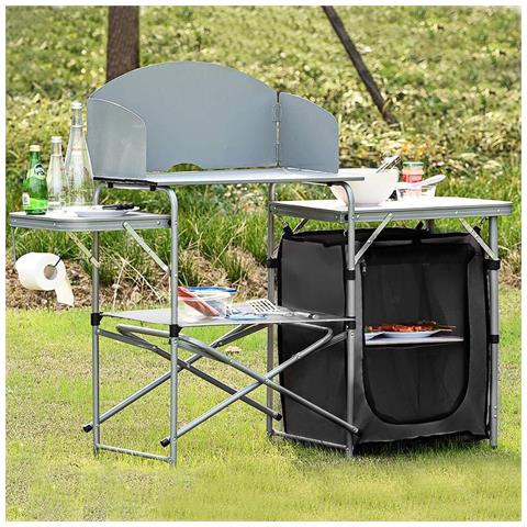 Cucina Da Campeggio Pieghevole In Alluminio Con Cucinotto Con Paravento Nero - Foto 1