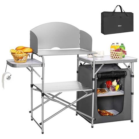 Cucina Da Campeggio Pieghevole In Alluminio Con Cucinotto Con Paravento Nero - Foto 3
