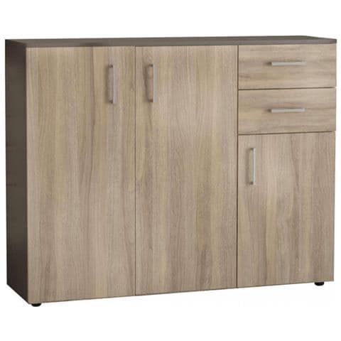 Mobile Credenza Da Interno In Legno Nobilitato Bilaminato Con 3 Ante E 2 Cassetti Linea Classic - Grigio E Marrone Chiaro - Foto 1