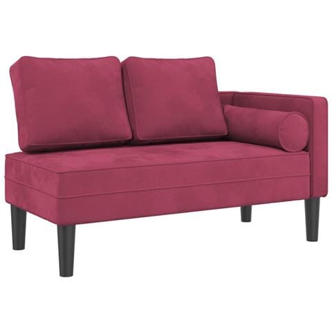 Chaise Lounge con Cuscini Rosso Vino in Velluto - Foto 2