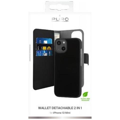 Custodia Per Iphone 13 Mini Folio 2 In 1 Cover Magnetica E Portacarte, Nero - Foto 3