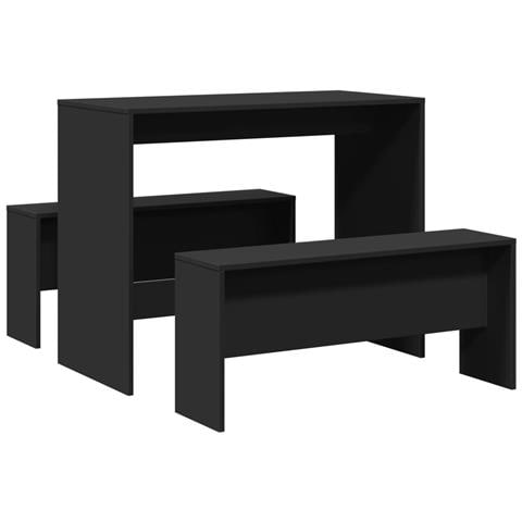 Set Tavolo da Pranzo e Panche 3 pz Nero in Truciolato - Foto 2