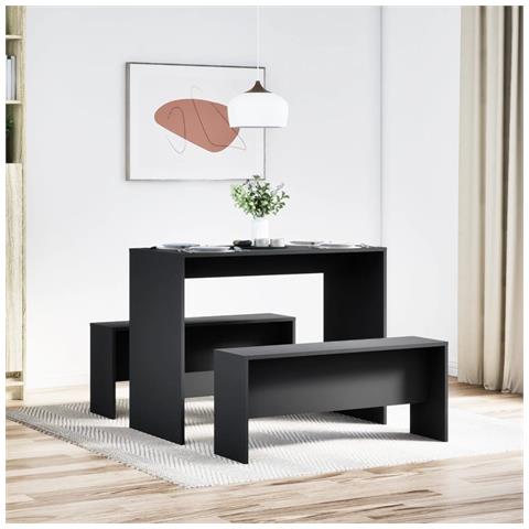 Set Tavolo da Pranzo e Panche 3 pz Nero in Truciolato - Foto 3