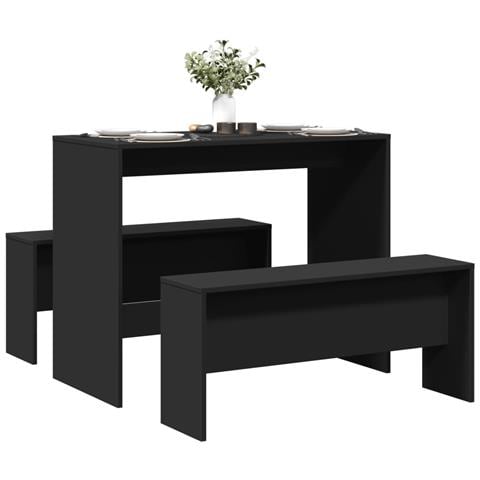 Set Tavolo da Pranzo e Panche 3 pz Nero in Truciolato - Foto 1