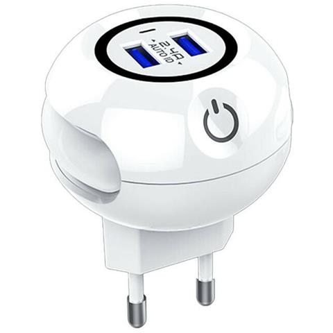 Caricabatterie 2 Porta Usb Lampada Led Luce Notturna Tasto Touch Carica Batteria - Foto 1