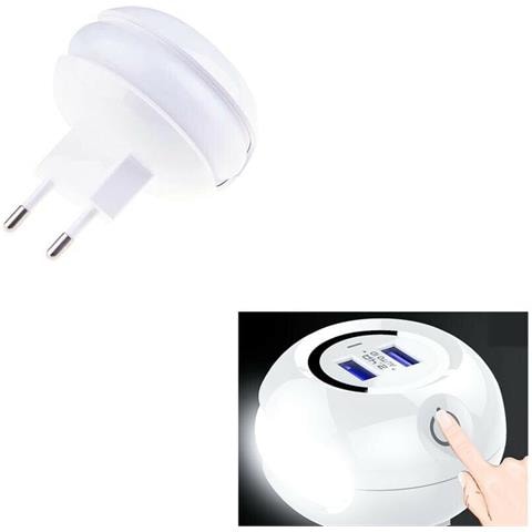 Caricabatterie 2 Porta Usb Lampada Led Luce Notturna Tasto Touch Carica Batteria - Foto 2