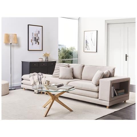 Divano 2 Posti Heden Tessuto Beige Con Ottomana - Foto 1