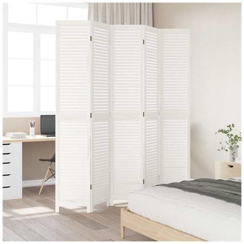 Divisorio Ambienti 5pannelli Bianco Legno Massello Di Paulownia - Foto 3