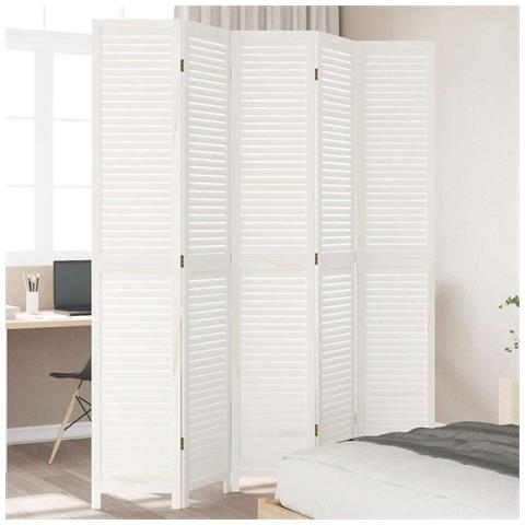 Divisorio Ambienti 5pannelli Bianco Legno Massello Di Paulownia - Foto 1