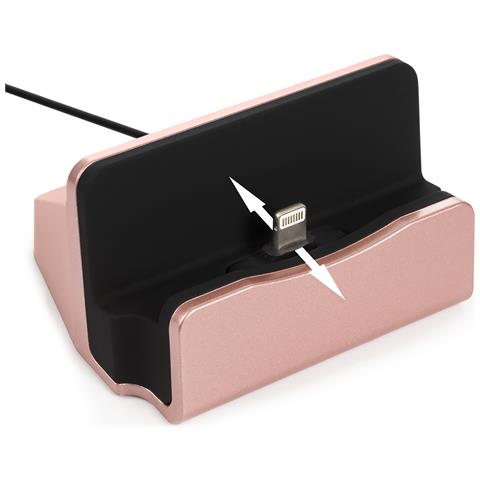 Base Di Ricarica Per Iphone 5/6/7/8/x Lightning 8 Pin Con Cavo 7x5x3 Cm. Colore: Oro Rosa - Foto 2