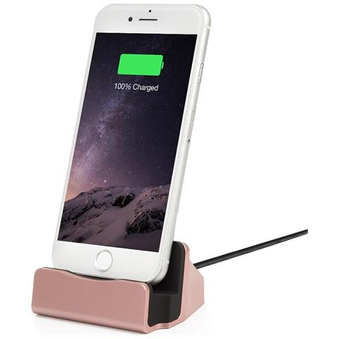 Base Di Ricarica Per Iphone 5/6/7/8/x Lightning 8 Pin Con Cavo 7x5x3 Cm. Colore: Oro Rosa - Foto 1