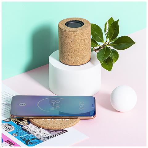 Altoparlante Bluetooth 5.0 Nature Cork. Potenza Sonora 3w. Batteria 300 Mah 6,2x7,5x6,2 Cm. Marrone Chiaro - Foto 5