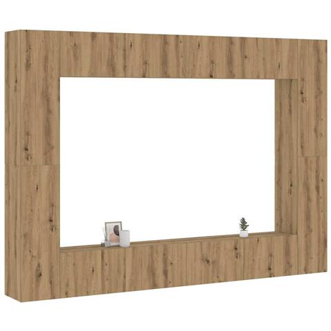 Set Mobile Tv 8 Pz Montato A Parete Rovere In Legno Multistrato - Foto 1