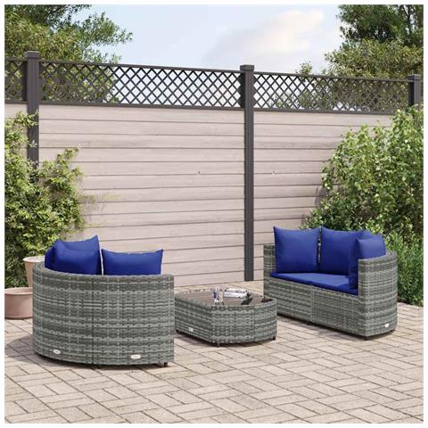 Lusso Casadino - Set Divano Da Giardino 5 Pz Con Cuscini Grigio In Polyrattan - Foto 8