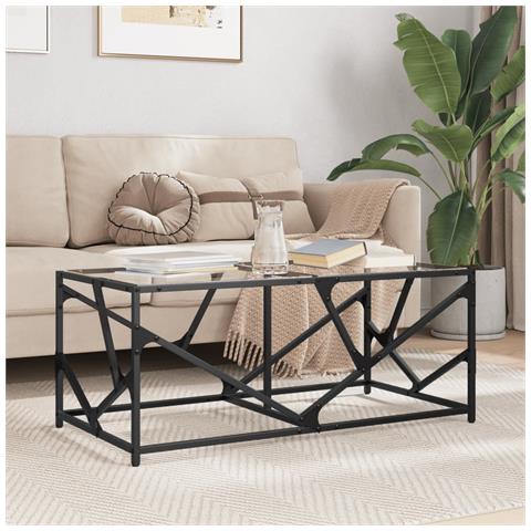 Tavolini Con Piano Vetro Trasparente 2 Pz 98,5x50x41cm Acciaio - Foto 8