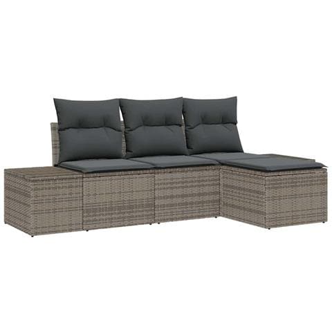 Set di Divani da Giardino in 4 Pezzi con Cuscini Grigi in Polyrattan - Foto 1