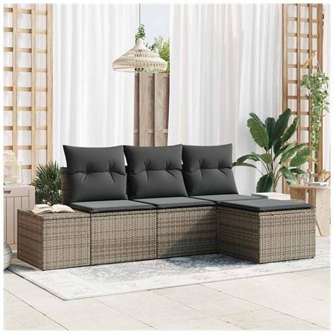 Set di Divani da Giardino in 4 Pezzi con Cuscini Grigi in Polyrattan - Foto 2