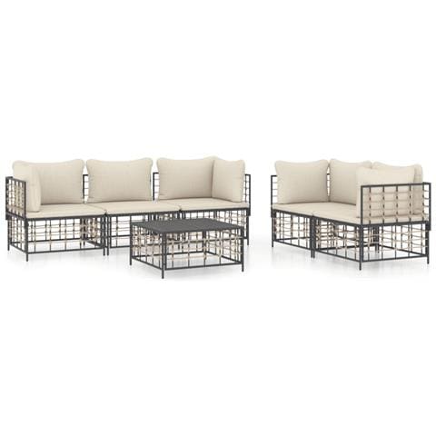 Set Divani da Giardino 6 pz con Cuscini Antracite in Polyrattan - Foto 1