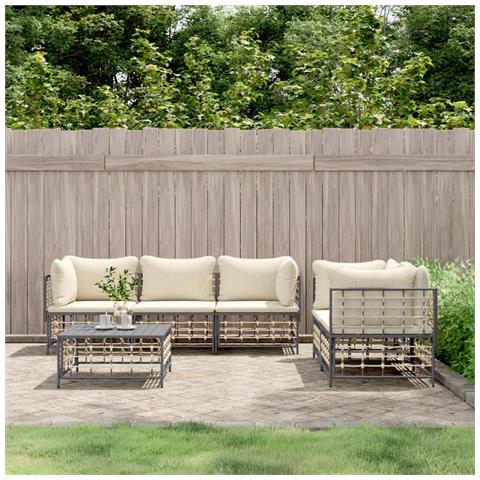 Set Divani da Giardino 6 pz con Cuscini Antracite in Polyrattan - Foto 2