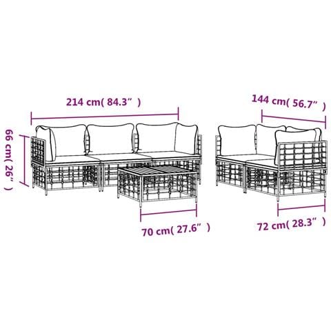 Set Divani da Giardino 6 pz con Cuscini Antracite in Polyrattan - Foto 9