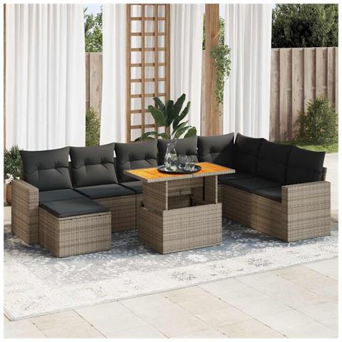 Set Divano da Giardino 9 pz con Cuscini Grigio in Polyrattan - Foto 2