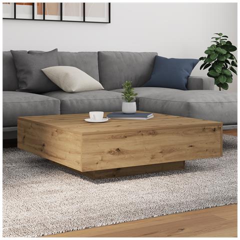 Tavolino da caffè con luci LED Rovere Artigianale 100x100x31 cm - Foto 2