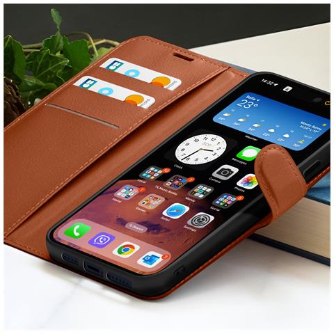 Custodia A Portafoglio Per Iphone 15 Pro Max Con Supporto E Linguetta Magnetica, Marrone - Foto 2