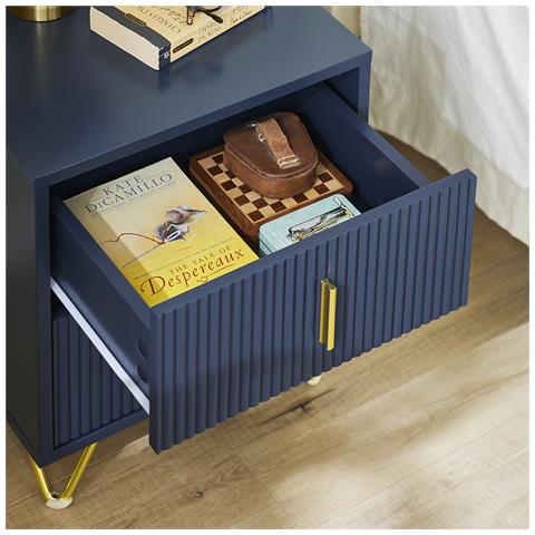 Comodino Moderno Con 2 Cassetti, Blu, L40 X P40 X A47 Cm - Foto 2
