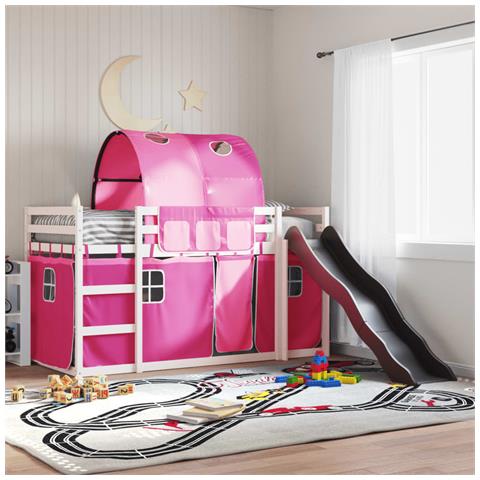 Letto a Castello con Scivolo e Tende Rosa 80x200 cm - Foto 2