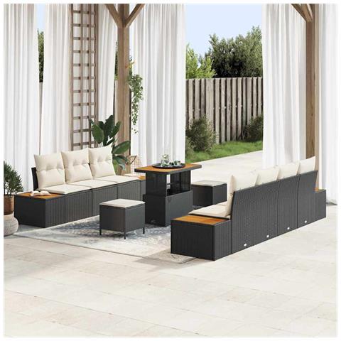 Set Divano da Giardino 10 pcs Nero e Crema 90 x 55 x 71 cm - Foto 2