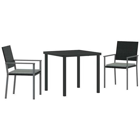 Set da Pranzo per Giardino 3 pcs Nero Poly Rattan - Foto 1